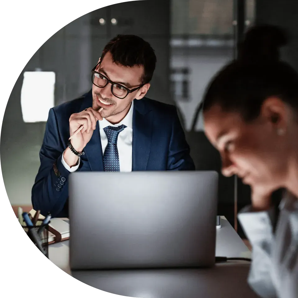Person listening intently in a meeting